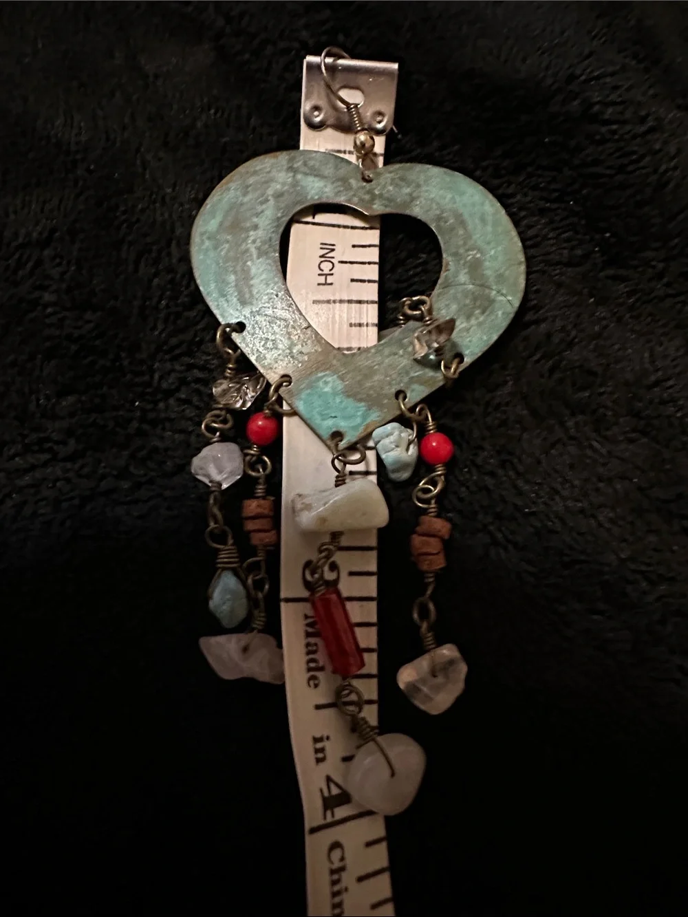 Bohemian Turquoise Patina Heart Dangle Earrings with Mixed Stone Beads